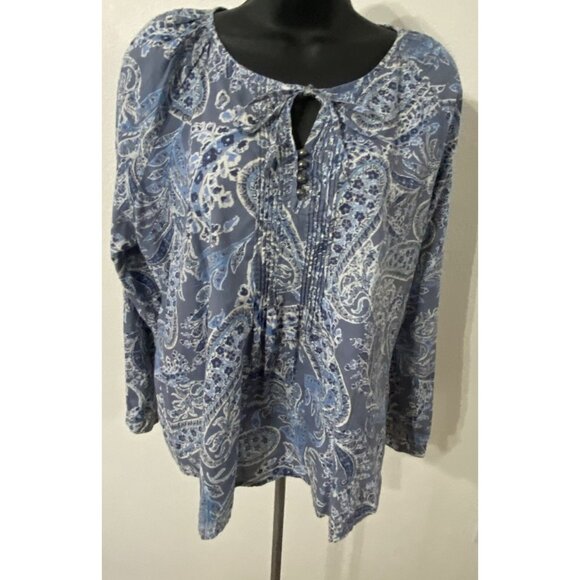 IZOD Petites Women PL Blouse Multi Color Boho Paisley - Picture 1 of 11